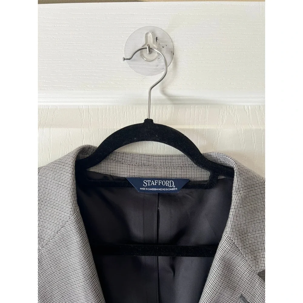 Stafford Men's Light Grey Micro Check Three Button Blazer Jacket Business Casual